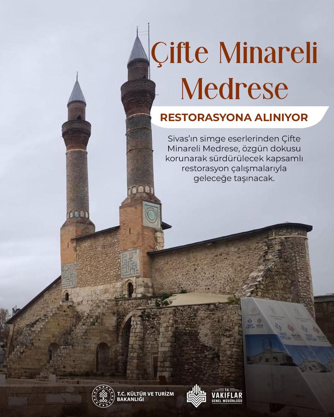 Sivas Çifte Minareli Medrese Restorasyona Alınıyor